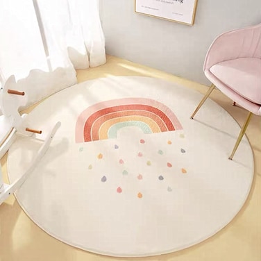Poowe Round Kids Playroom Rug  Soft Alphabet Nursery Rug for Bedroom  Playtime Collection Learning  Game Carpet for Classroom  Best Shower Gift for Infant Toddlers Round 315 Rainbow Rain