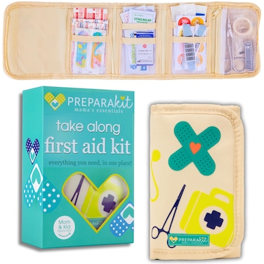 PreparaKit Travel and Baby First Aid Kit  Mom First Aid Kits Mini Compact Kit with 50 Essentials for Diaper Bag or Purse  Small First Aid Kit for Emergency Camping Hiking Car or Home Kid Joy