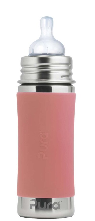 Pura Kiki 11oz325ml Stainless Steel Infant Bottle wSleeve AntiColic 100 PlasticFree MadeSafe Certified MedicalGrade Silicone MediumFlow  for Babies 3 Months  Up Rose