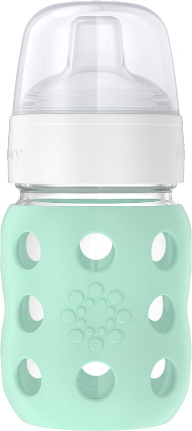 Lifefactory 8Ounce Wide Neck Glass Baby Bottle with Protective Silicone Sleeve and Sippy Spout Mint LG2251WMI4