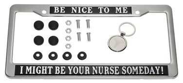 Registered Nurse License Plate Frame Cover Be Nice to Me Novelty Nursing for Women Bling Life Chrome Metal Front Car Humor Gift BE Nice to