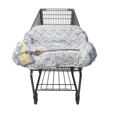 Boppy Shopping Cart and High Chair Cover  Sunshine Gray and Yellow Chevron with Sun Book Toy  2Point Safety Belt  Wipeable Machine Washable  648 months