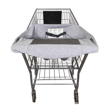 Boppy Antibacterial Compact Shopping Cart Cover  Gray  Easyon Stretch Fit for Single and Extra Wide Shopping Carts High Chairs and Playground Swings  360 Coverage  Integrated Storage Pouch