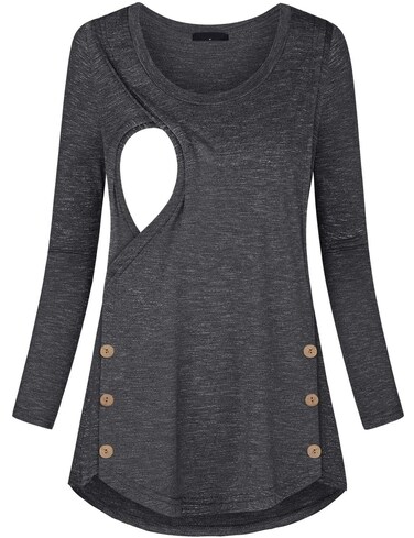 Quinee Womens Button Side Maternity Tunic Nursing Tops for Breastfeeding