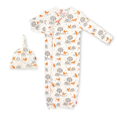 Magnetic Me by Magnificent Baby 100 Organic Cotton Sack Gown  Hat Set Newborn to 3 Months Friendly Fox NB3M 512 Lbs