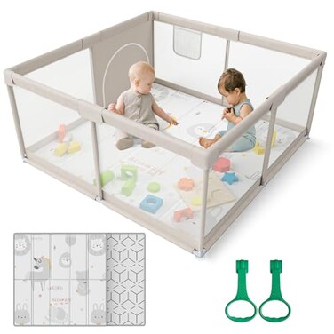 ZEEBABA Baby Playpen with Mat 47x47inch Playpen Playpen for Babies and Toddlers Small Baby Play Pens Large Playpen for Toddler Play Yard for Infants with 47 Play Mat Playard with Gate