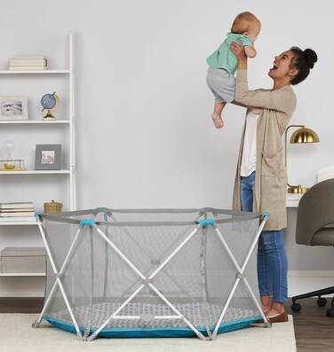 Regalo My Portable Play Yard Deluxe with Removable Pad Indoor and Outdoor Bonus Kit Aqua 6Panel