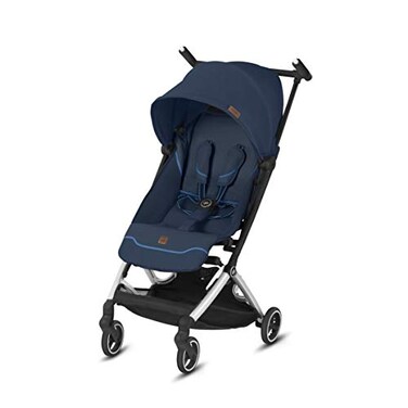 gb Pockit All City Ultra Compact Lightweight Travel Stroller with Front Wheel Suspension Full Canopy and Reclining Seat in Night Blue