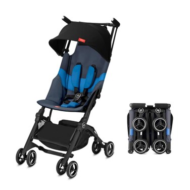gb Pockit AllTerrain Ultra Compact Lightweight Travel Stroller with Canopy and Reclining Seat in Night Blue 106 pounds