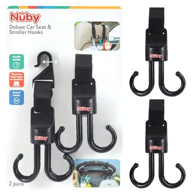 Nuby 2in1 Deluxe Adjustable Baby Stroller  Car Seat Hooks for Hanging Bags Toys Hang or Remove Items from Hooks with one Hand 2 Pack  8 Hooks Total Black
