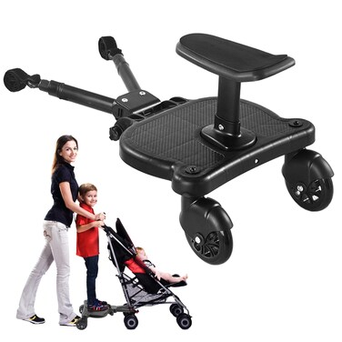 OmegaGym 2024 NewUniversal Stroller Board with Detachable Seat 2in1 Sit and Stand Stroller Glider Board for Most Strollers Holds Children Up to 55 LBs Stroller Standing Board Black
