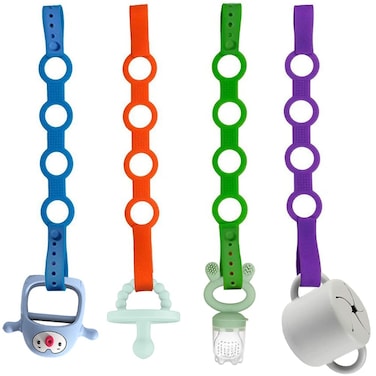 SMAutoLife 4PK Toy Safety Straps Stretchable Silicone Pacifier Clips Baby Toddler Bottle Toy Harness Straps for Strollers High Chair Shopping TrolleyCarsHanging BasketsCribsBags