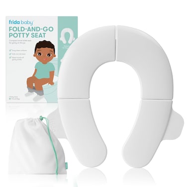 Frida Baby FoldandGo Potty Seat  Folding Travel Potty Seat for Boys and Girls Fits Round  Oval Toilets NonSlip Base Handles Includes Free Travel Bag