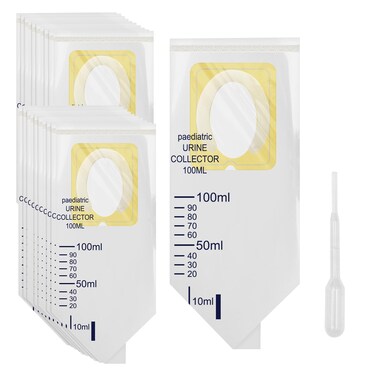 Yeustkony 20 PCS Pediatric Urine Bag Collectors Disposable Baby Clear Catcher Pouch Individually Pee Bags Spill Proof Baby Urine with Adhesive Surface for Kids Urine Collection