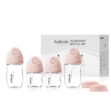 Gulicola Baby Glass Bottles Gift Set 4 pcs Pink