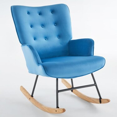 IULULU Glider Rocking Chair for Nursery Living Room Bedroom Upholstered RockerChair with Padded Seat and High Backrest Home Garden Velvet Blue