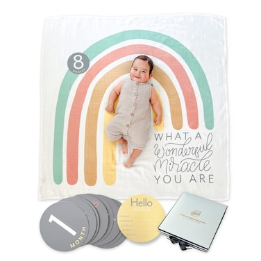 Rainbow Baby Blanket Rainbow Baby Gifts Baby Milestone Blanket with 13 DoubleSided Monthly Milestone Cards  Baby Announcement Sign Bamboo Muslin Swaddle Blanket Neutral Boy or Girl 47in x 47in