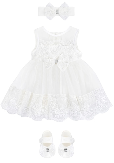 TF Taffy Baby Girl Christening Baptism Embroidered Dress Gown 6 Piece Deluxe Set 03 Months White