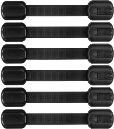 Oxlay Baby Proofing Safety Cabinet Locks  Child Proof Latches for Drawer Cupboard Dresser Doors Closet Oven Refrigerator  Adjustable Childproof Straps  Black  6 Pack
