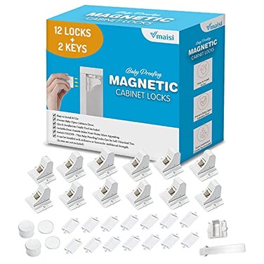 vmaisi Baby Proofing Magnetic Cabinet Locks Child Safety  12 Pack Children Proof Cupboard Baby Latches  Adhesive Magnet Drawers Locks No Drilling