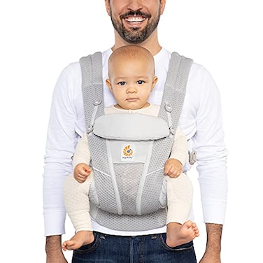 Ergobaby Omni Breeze All Carry Positions Breathable Mesh Baby Carrier Newborn to Toddler with Enhanced Lumbar Support  Airflow 745 Lb Pearl Grey