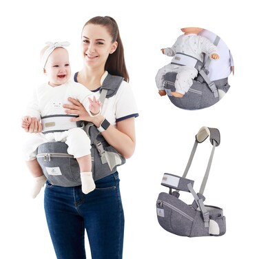 Honch Baby Hip Seat Carrier Baby Waist Stool for Child Infant Toddler with Adjustable Strap Buckle Pocket Soft Inner Huge Storage Dark Grey