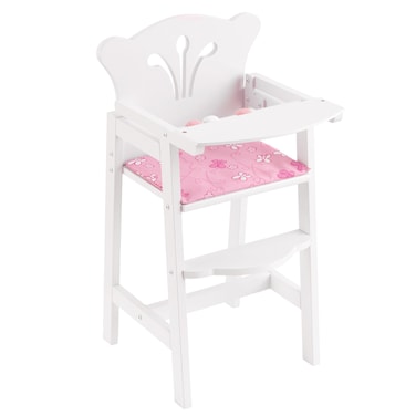 KidKraft 61101 Lil Doll High Chair  White and Pink Wooden High Chair kitchen furniture accessory for 45cm  18 inch dolls