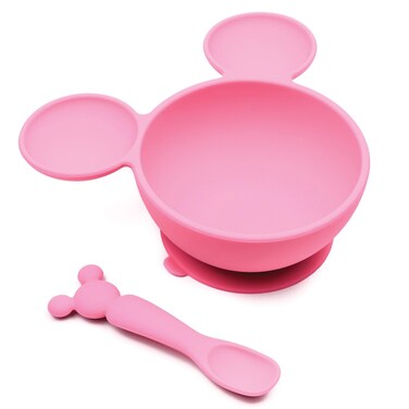 Bumkins Disney Minnie Mouse Suction Silicone Baby Feeding Set Bowl Lid Spoon BpaFree First Feeding Led Weaning  3 Piece Set