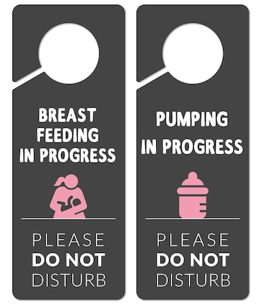 funplus Breastfeeding Door Sign 2 Pack Printed on Both Sides 93x35 PVC Plastic Sign for Work Pumping Hanger in Progress