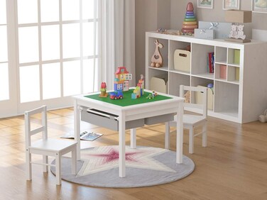 UTEX Whitetablechairs Set  2in1 Kids Activity Table and two Chairs Set WhiteTable  Chairs Set