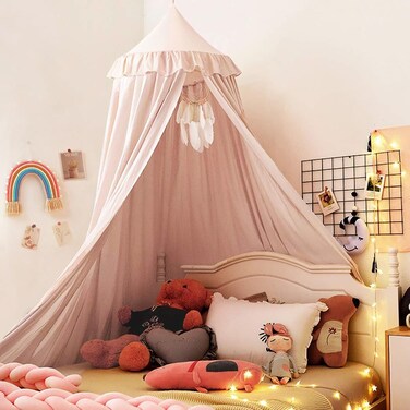 Kertnic Decor Canopy for Kids Bed Soft Smooth Playing Tent Canopy Girls Room Decoration Princess Castle Dreamy Mosquito Net Bedding Children Reading Nook Canopies in Home Nordic Pink