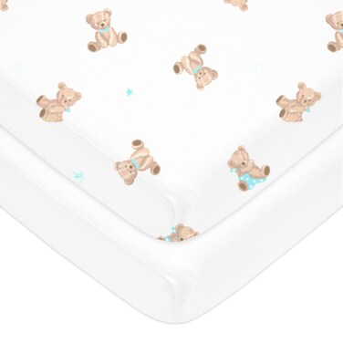 American Baby Company 2 Pack Fitted Pack N Play Playard Sheet 27 x 39 Soft Breathable Neutral 100 Cotton Jersey Pack and Play Sheet Bear and White for Boys and Girls Fits Most Mini Crib