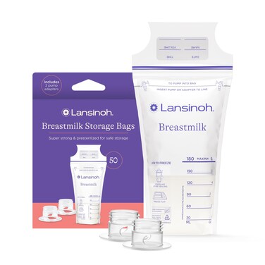 Lansinoh Breastmilk Storage Bags with Pump Adapters for Bags 50 count