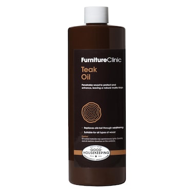 Furniture Clinic Teak Oil  Outdoor Wood Oil Protects Garden Furniture  Restores Wood  Prevents Drying  Deterioration  Quick Drying  Natural Matt Finish  500ml
