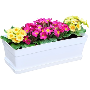 Youngever 3 Pack 38CM Plastic Window Box Planter Heavy Duty Flower Box Planter with Attached Tray for Windowsill Garden Balcony White