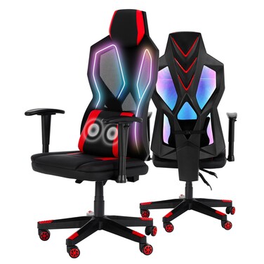 Frassie Gaming Chair with RGB LED Lights Video Game Chair Ergonomic Computer Gamer Chair with Massage Lumbar Support Red