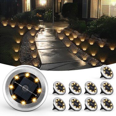 SOLPEX Mini Solar Ground Lights 10 Pack Solar Lights Outdoor Garden Solar Pathway Lights Outdoor Waterproof Landscape Lighting for Patio Yard Driveway Walkway Warm White
