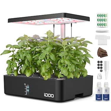 iDOO 12Pods Hydroponics Growing System Indoor Herb Garden with LED Grow Light Builtin Fan Automatic Timer Smart Garden Germination Kit Adjustable Height Up to 113 for Home Office