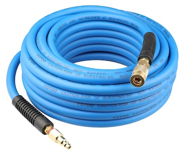 YOTOO Hybrid Air Hose 38Inch by 50Feet 300 PSI Heavy Duty Lightweight Kink Resistant AllWeather Flexibility with 14Inch Industrial Quick Coupler Fittings Bend Restrictors Blue