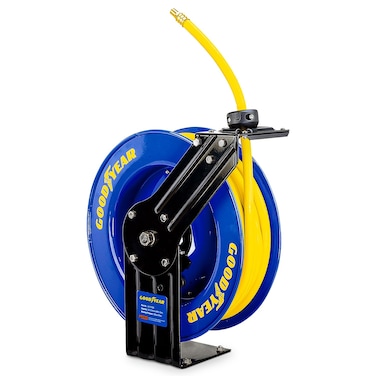 Goodyear L815153G Steel Retractable Air CompressorWater Hose Reel with 38 in x 50 ft Rubber Hose Max 300PSI