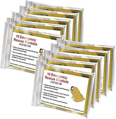 Bramble 10 Pack Large Mylar Emergency Blankets for Survival 83x 63 Inch Heat Reflective Thermal Blanket Space Blanket Foil Blanket for Hiking Camping Marathon First Aid Bug Out Bag