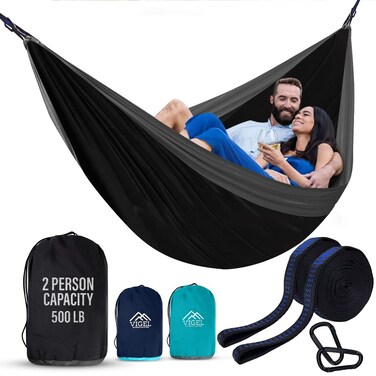 Vigel Camping Hammock  Durable Hammock Double or Single Hammock  Portable Tree Hammock  Hammocks for Outside  Outdoor  Easy to Set Heavy Duty Camping Accessories for Outdoor Travel Hiking