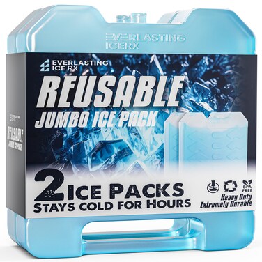 Everlasting Ice RX Jumbo Reusable Packs for Cooler with Handle 2 Pack Long Lasting Coolness BPA Free Freezer Packs for Extended Cooling  Cooler Packs for Camping Fishing Hiking Beach