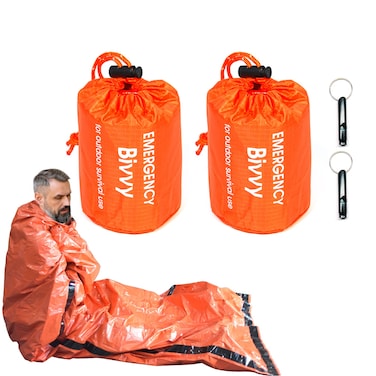GOGOOD 2 Pack Emergency Sleeping Bags Survival Bivvy Sack with Whistles Lightweight Portable Survival Gear for Outdoor Camping Hiking Keep Warm After Earthquakes Hurricanes Disasters