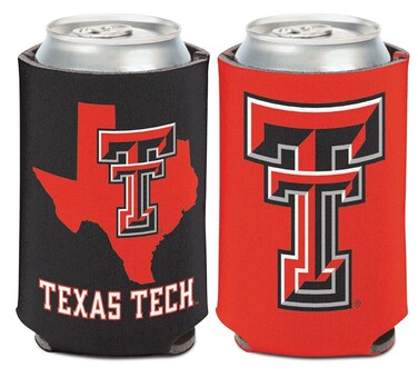 Caseys Texas Tech Red Raiders State Design Can Cooler 1Pack 12 oz Foldable 2Sided Design red black white