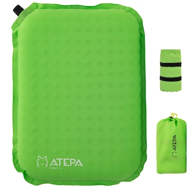 ATEPA Inflatable Seat Cushion Lightweight SelfInflatable Memory Foam Seat Cushion for Stadium Airplane Trevel Waterproof Portable Seat Cushion for Backpacking Camping Chair Pad Llight Green