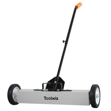 Toolwiz Magnetic Sweeper 24inch Large Magnet Pickup Lawn Sweeper Roofing Tools 33Lbs Yard Magnet with Telescoping Holder and Quick Release Latch