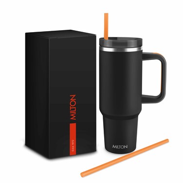 Milton 40 oz 118 L Stainless Steel Insulated Tumbler with Handle 2 Straws Included 12 Hour Hot  Cold Travel Mug Coffee  Tea Cup KitchenReady Water Bottle Malmo 1200 Black