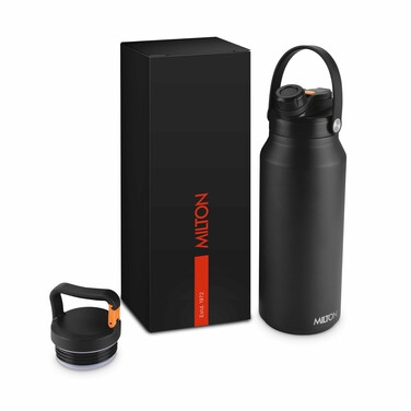 Milton 40 Oz Stainless Steel Water Bottle with Straw Lid  2 lids included Double Walled Vacuum insulated Thermos 12 Hour Hot 24 Hour Cold Leak proof design for Sports Gym Ultrasip Black