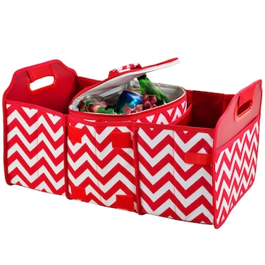 Picnic at Ascot Original Folding Trunk Organizer With Cooler Red Chevron